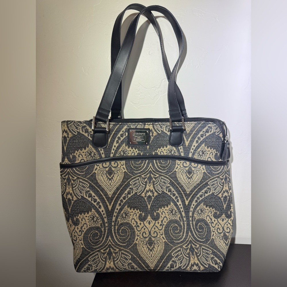 ~13” Liz Claiborne Work Bag Randa Luggage Laptop Tote Fabric Blue & Gray